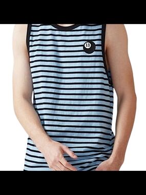 PACSUN Men's Light Blue & Black Striped Tank Top